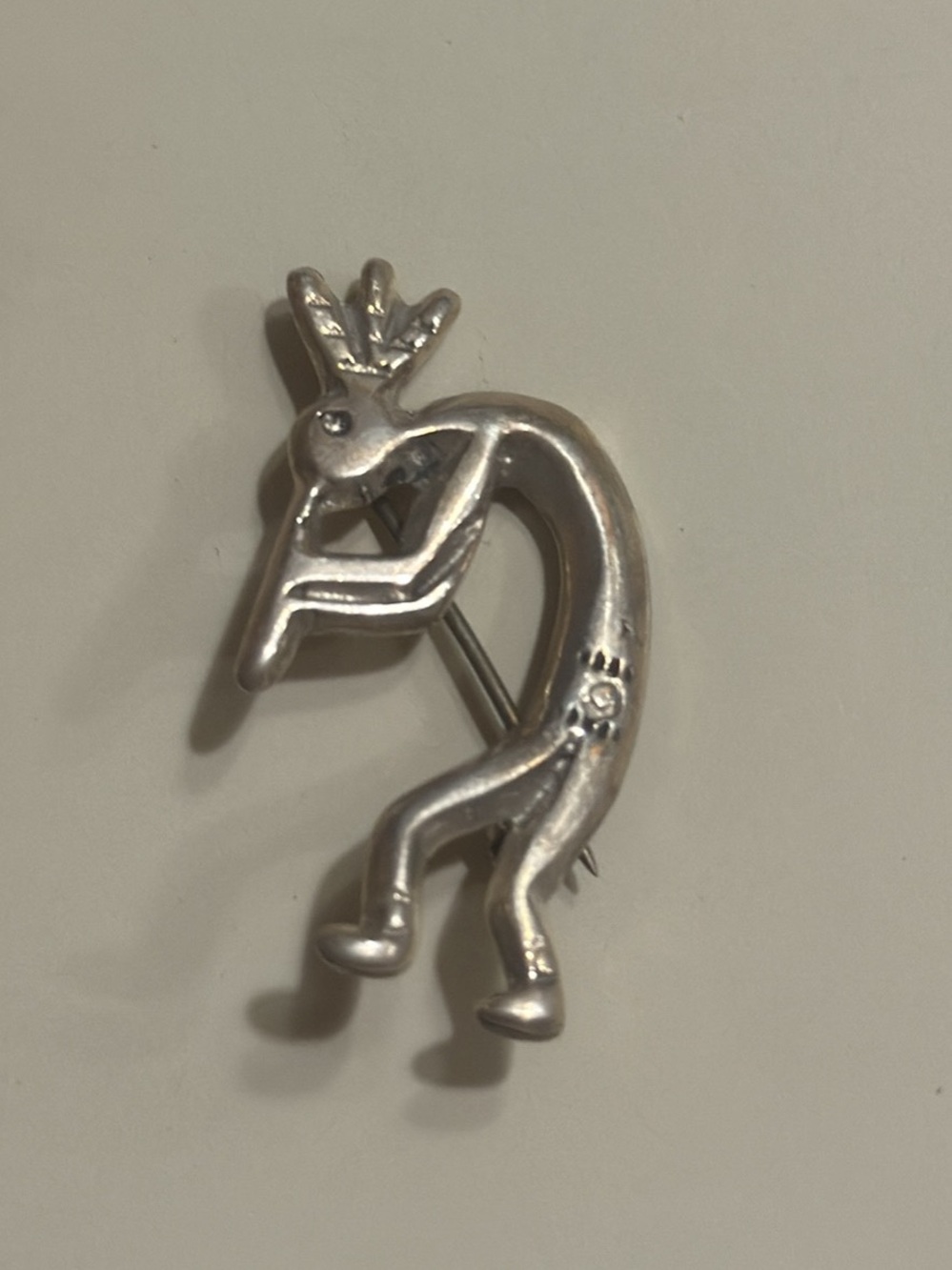 STERLING KOKOPELLI Sand Cast Brooch Pin-Vintage 925 Silver-Navajo DTB